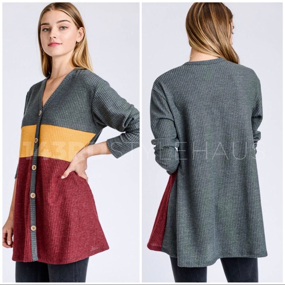 3 PACK | GRAY COLOR BLOCK WAFFLE TOP